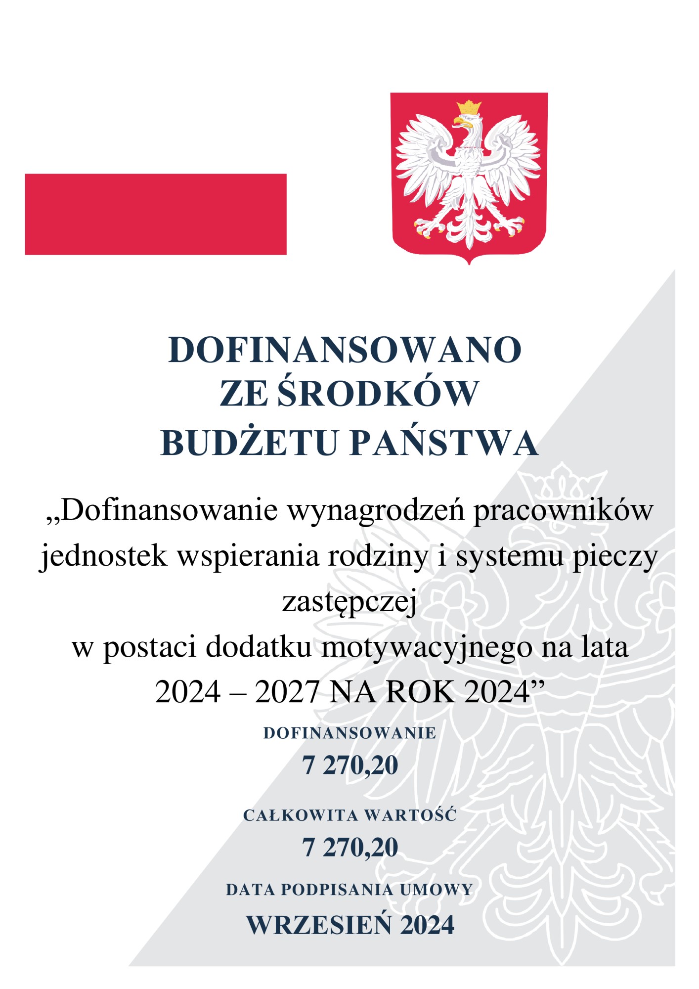 plakat w ramach dofinansowania pracowników jednostek wspierania rodziny i systemu pieczy zastępczej w postaci dodatku motywacyjnego